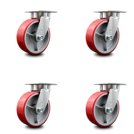 Service Caster 6 Inch Kingpinless Red Poly on Steel Wheel Swivel Top Plate Caster, 4PK SCC-KP30S620-PUR-RS-4